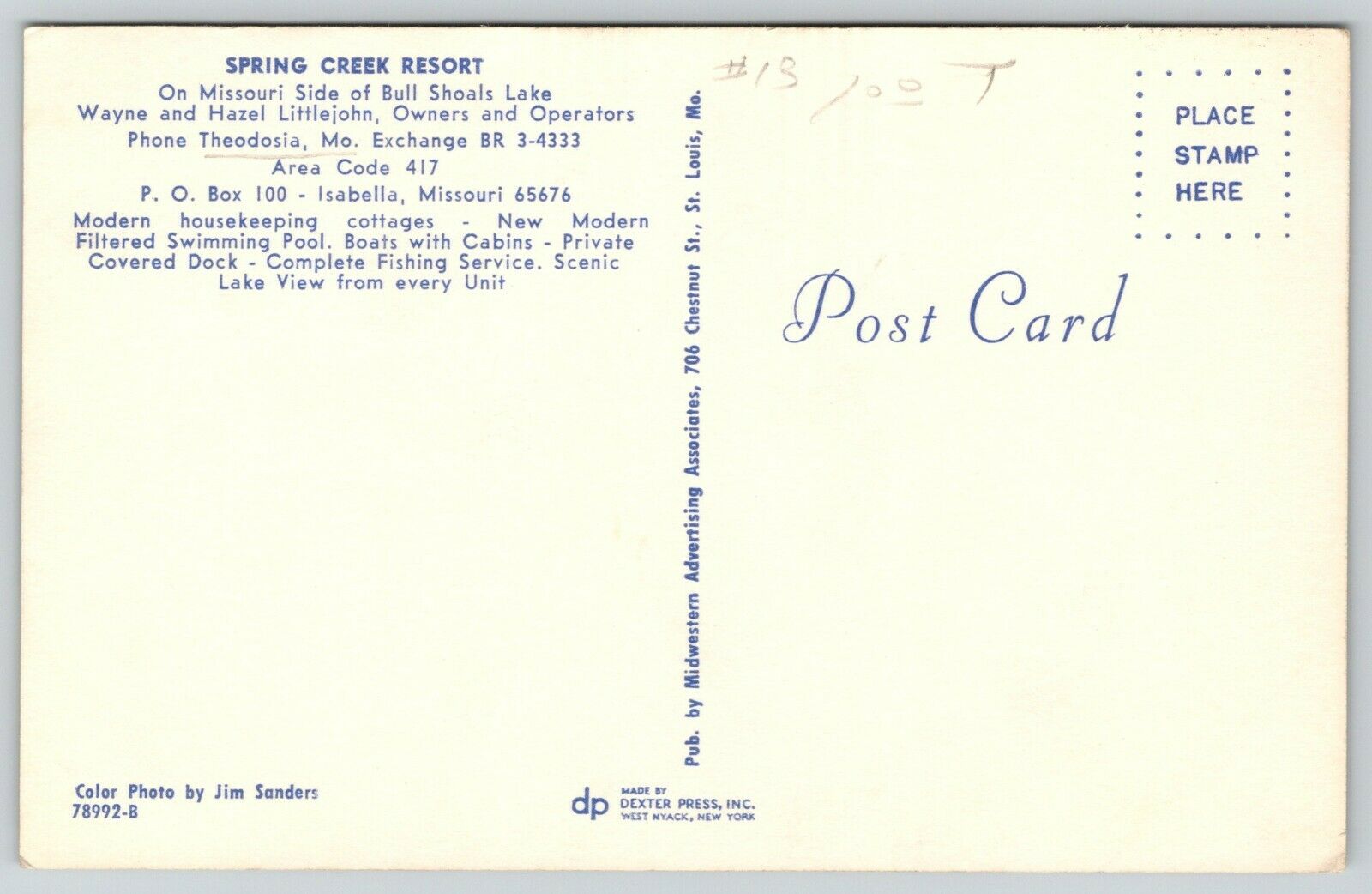 Isabella MissouriAutumn Aerial ViewSwimming Pool Spring Creek Resort1960s United States