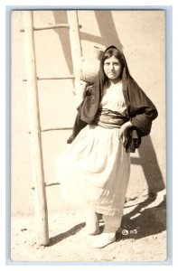 C. 1910 Native American Women Pueblo Coil Basket Real Photo RPPC Postcard P217 