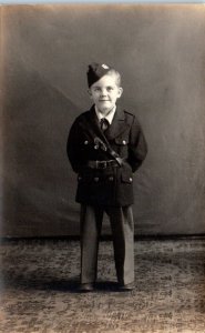 1900s Little Boy in Uniform Boy Scout Studio Mt Vernon IN Real Photo Postcard