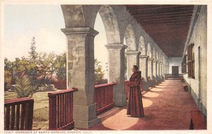 Santa Barbara Mission California c1915 Postcard Corridor Monk Priest by Detro...