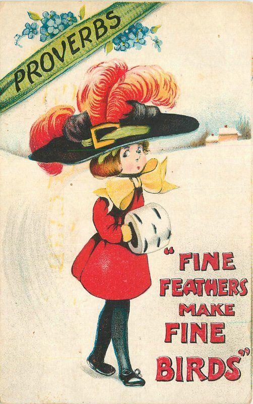 Artist impression Big Hat Comic Fine Feathers 1915 birds postcard 10356