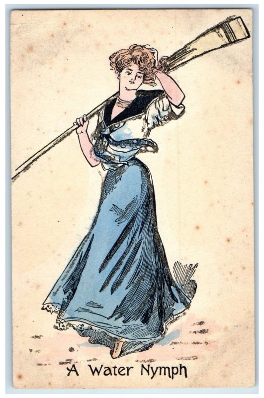 c1905 Pretty Woman A Water Nymph With Paddle Unposted Antique Postcard