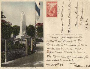 curacao, D.W.I., WILLEMSTAD, Queen Wilhelmina Monument (1938) Sunny Isle No. 13