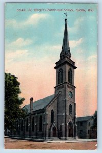 Racine Wisconsin Postcard St. Mary's Church School Exterior 1911 Vintage Antique