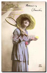Postcard Old Woman Tennis