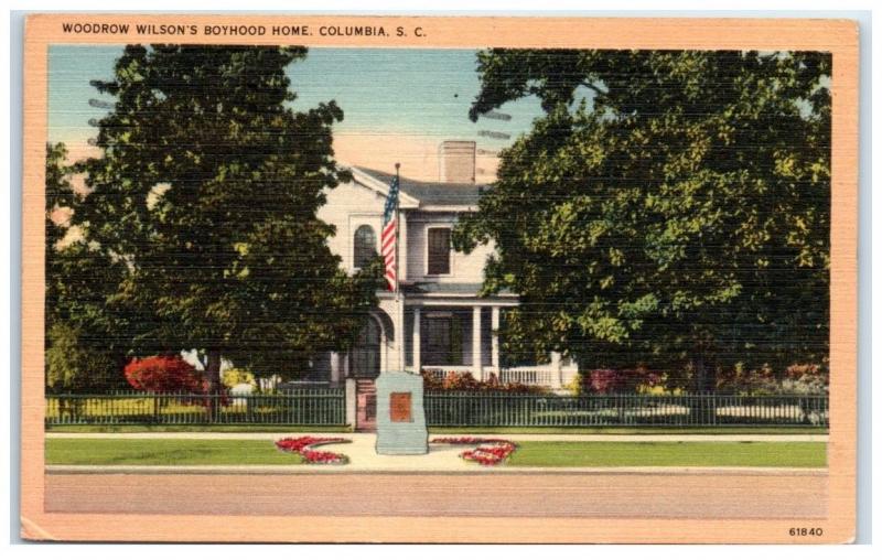 1949 Woodrow Wilson's Boyhood Home, Columbia, SC Postcard 