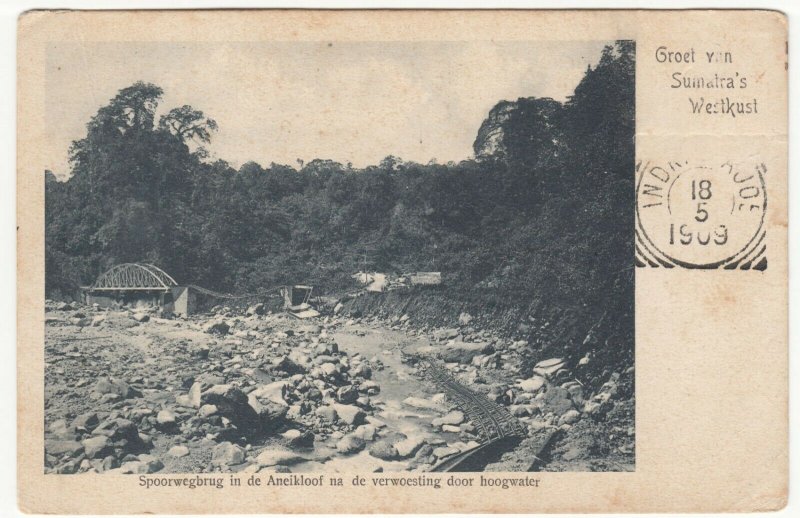 Indonesia; Sumatra, Washed Out Railway Tracks After Flood PPC, Unused, c 1909 