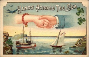 Ships Boats Hands Across The Sea Clovers Embossed c1910s Postcard