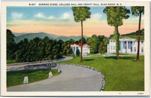 postcard Blue Ridge, North Carolina Sunrise Scene, College Hall and Abbott Hall