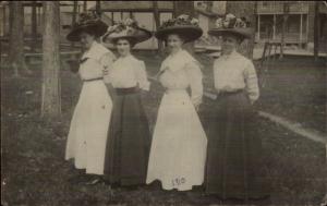 Women w/ Huge Hats Marathon WI 1910 Cancel Real Photo Postcard