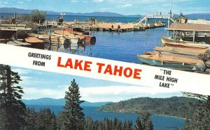 CA, California  LAKE TAHOE Greetings DOCK~PIER~MARINA~FOOT BRIDGE   Postcard