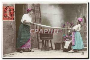 Old Postcard Ironing Laundry Woman Kids