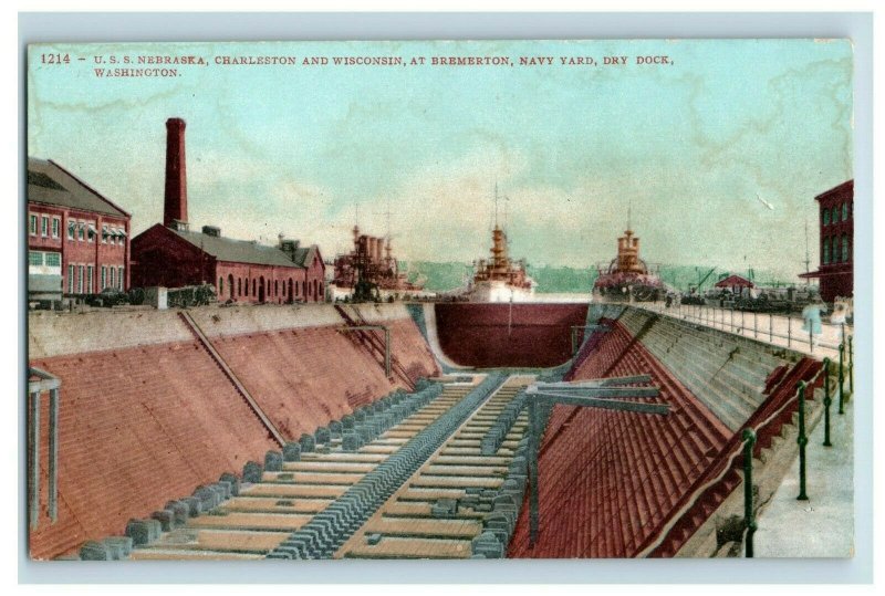 c1910 U.S.S Nebraska, Charleston, Wisconsin Bremerton Yard Vintage Postcard P118