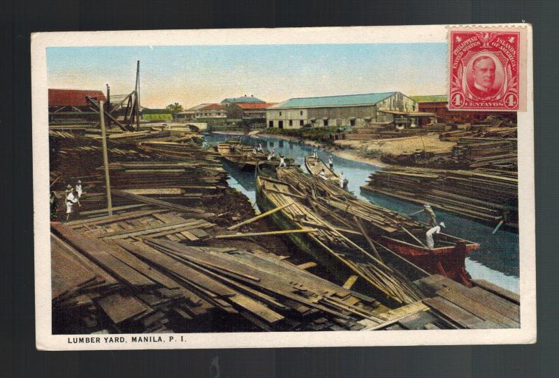 1910s Philippines PPC Postcard Cover Lumber Yard in Manila