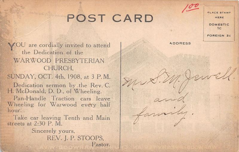 E79/ Warwood West Virginia Postcard Stoops c1910 Presbyterian Church 7