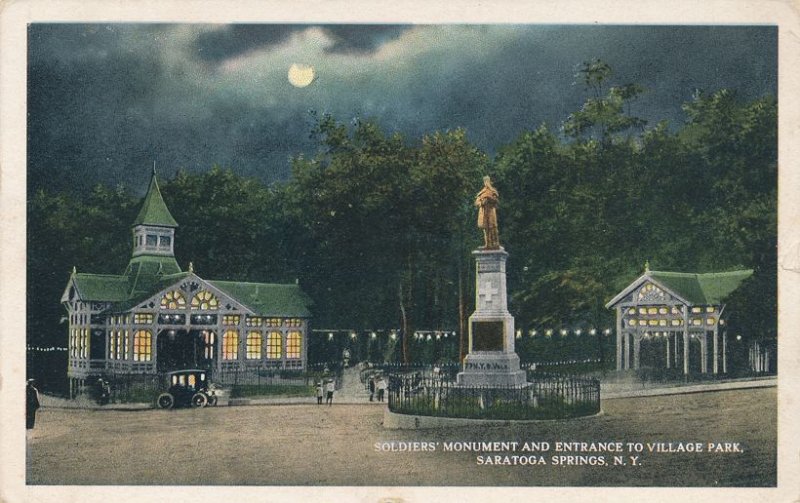 Saratoga Springs NY New York Monument Village Park Entrance Moonlight pm 1915 WB