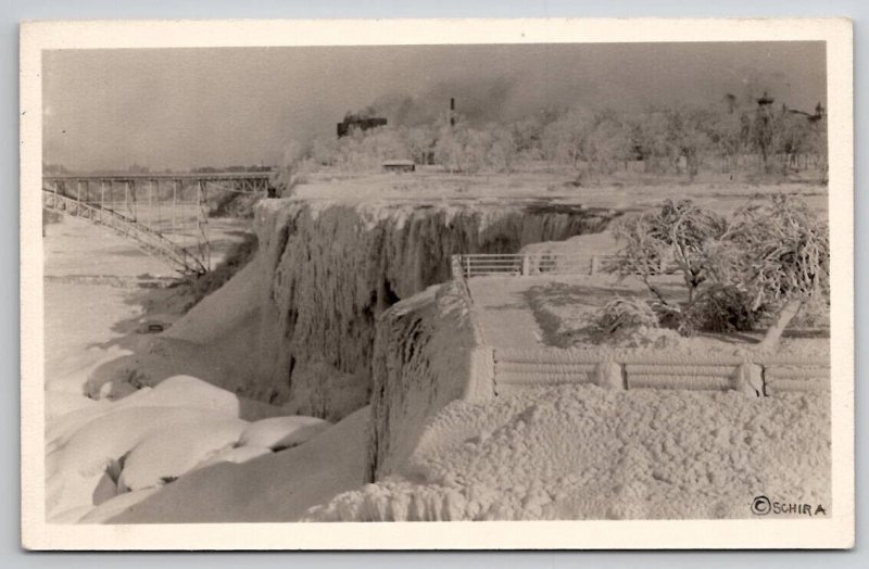 RPPC Frozen Niagara Falls NY Arch Bridge Schira 1930s Real Photo Postcard B50