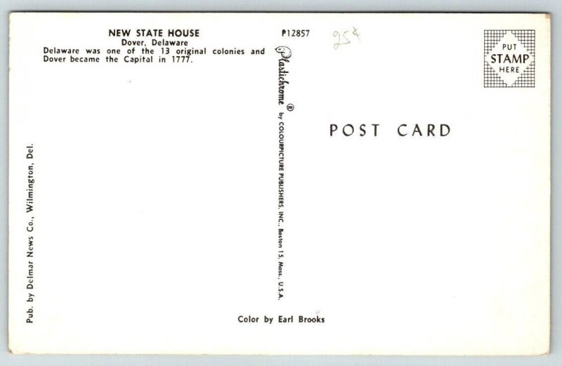 Dover  Delaware   State Capitol Building  Postcard