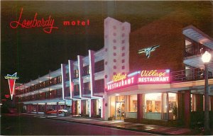 1950s Atlantic City New Jersey Night neon Lombardy Motel Bard Postcard 24-12375
