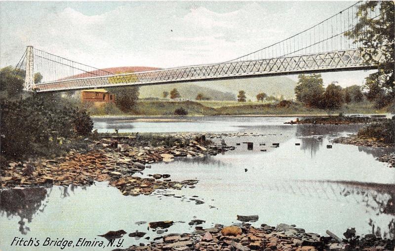 Elmira New York~Fitch's Bridge Spanning Chemung River~c1910 Postcard