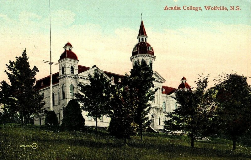 C 1910 Acadia College, Wolfville, Nova Scotia Canada Postcard F98 