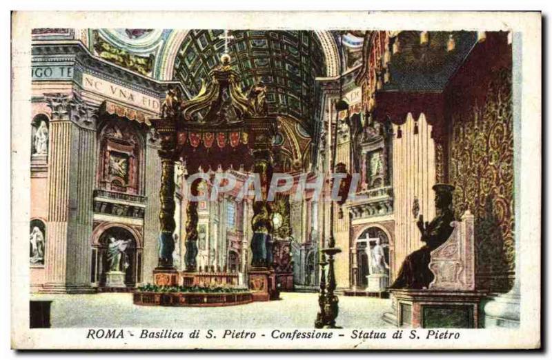 Old Postcard Roma Basilica di Pietro Confessione Statue di S Pietro