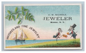 Victorian Trade Card Storks Jewelry CW Nichols Jeweler Rome NY Pocket Watch Case