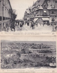 Deauville Rue Gontaut Biron & Aerial 2x Old French Postcard s