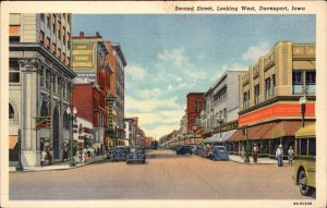 Davenport Iowa Second Street Hansens, Woolworths c1930-50s Vintage Postcard