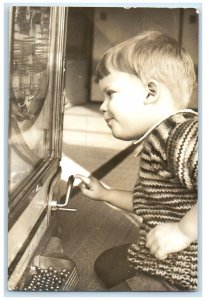 1969 Child Playing Pachinko Machine Yokohama Japan RPPC Photo Vintage Postcard
