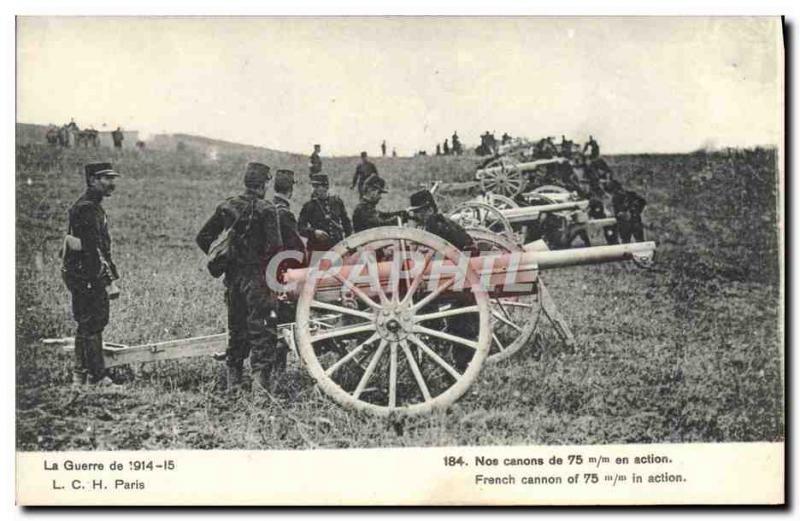 Old Postcard Militaria Our 75mm cannon in action