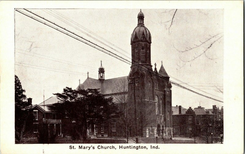 St. Mary’s Church Huntington Indiana Vintage BW Postcard Divided Back Unused UNP 