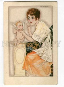 251308 ART DECO Lady & Nude CUPID by MAUZAN Vintage Italy PC