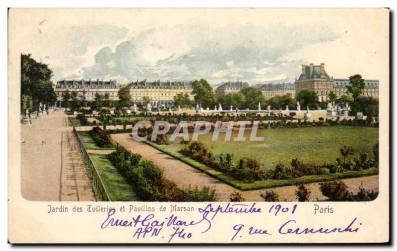 Old Postcard Tuileries Garden and Pavilion de Marsan Paris