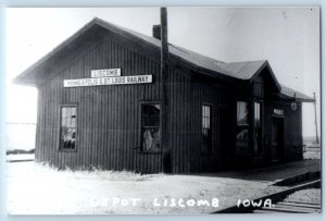 c1960 Liscomb Minneapolis Iowa Railroad Train Depot Station RPPC Photo Postcard