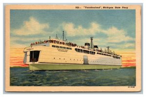 Vintage 1950's Postcard Vacationland Car Ferry Mackinaw City St. Ignace Michigan