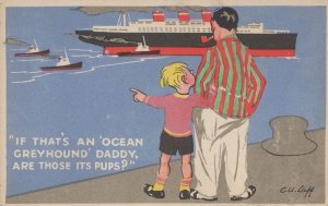 Ship Ferry Ocean Greyhound Boat Spotting Old Comic Postcard
