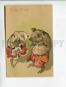 473028 CAKE-WALK Dressed PIG Dance Vintage postcard PFB #3903 Embossed
