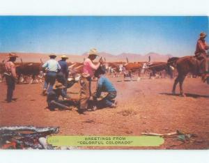 1950's OLD WEST - WESTERN COWBOY SCENE Postmarked Denver Colorado CO E9048