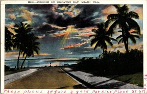 Sunrise Biscayne Bay Miami Florida Beach Postcard Vintage 1 Cent Franklin Stamp