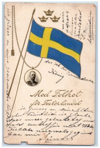 1908 Sweden Flag Three Crowns With the People for the Fatherland Postcard 