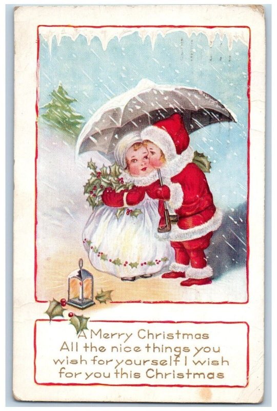 Sioux Falls South Dakota SD Postcard Christmas Sweet Children Kissing Berries