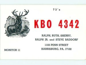 Deer - QSL CB HAM RADIO CARD Harrisburg Pennsylvania PA t9308