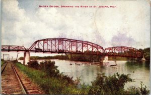 Napier Bridge River St Joseph Michigan MI Railroad Antique Postcard DB UNP