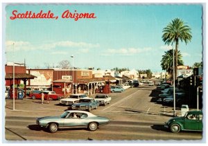 c1950's Main Street View Cars Kiva Stores Scottsdale Arizona AZ Vintage Postcard