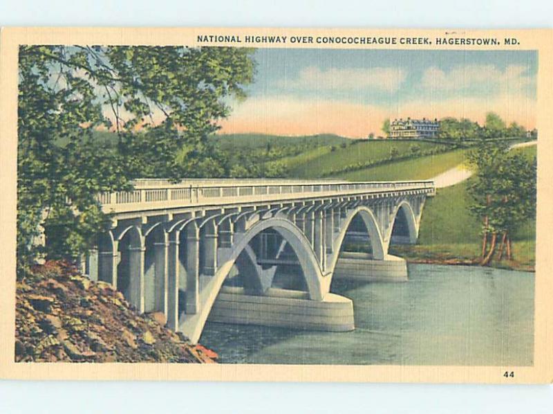 Unused Linen BRIDGE SCENE Hagerstown Maryland MD H8043