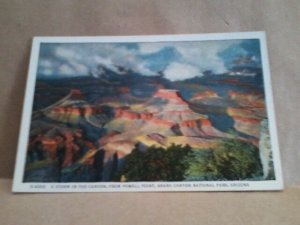 a storm in the canyon from powell point grand canyon fred harvey postcard