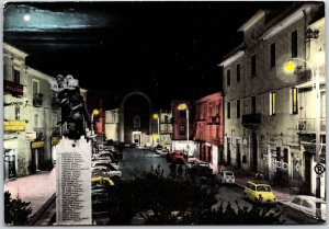 1970's Sala Consilina - Nightly Umberto Square War Memorial & Town Hall Postcard