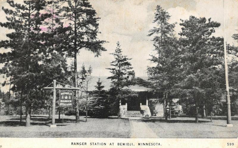 Bemidji Minnesota~Forest Ranger Station~Wooden Sign Post~Hot & Dry Here~1947 B&W 