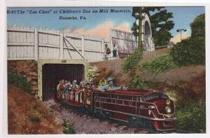 Miniature Railroad Train Childrens Zoo Roanoke Virginia linen postcard